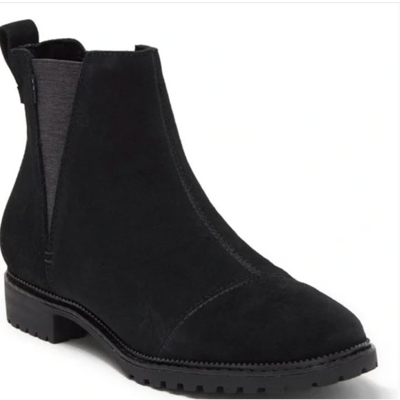 NWT Toms | Black Suede Cleo Water Resistant Chelsea Ankle Neutral Heel Booties 7 - Picture 1 of 9